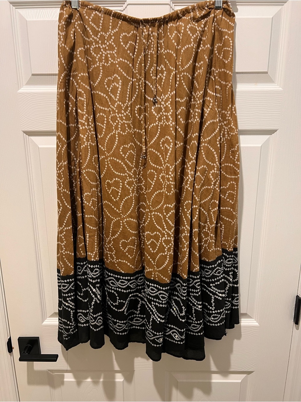 White Stag Mustard Brown Printed Maxi Skirt with Black Border